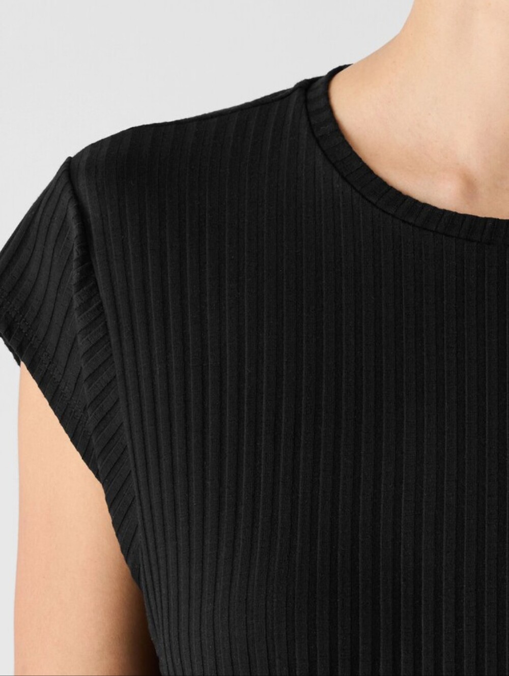 Eileen Fisher Black Ribbed Tencel Blend Tunic Dress XS Petite Minimalist Stretch - Picture 4 of 5